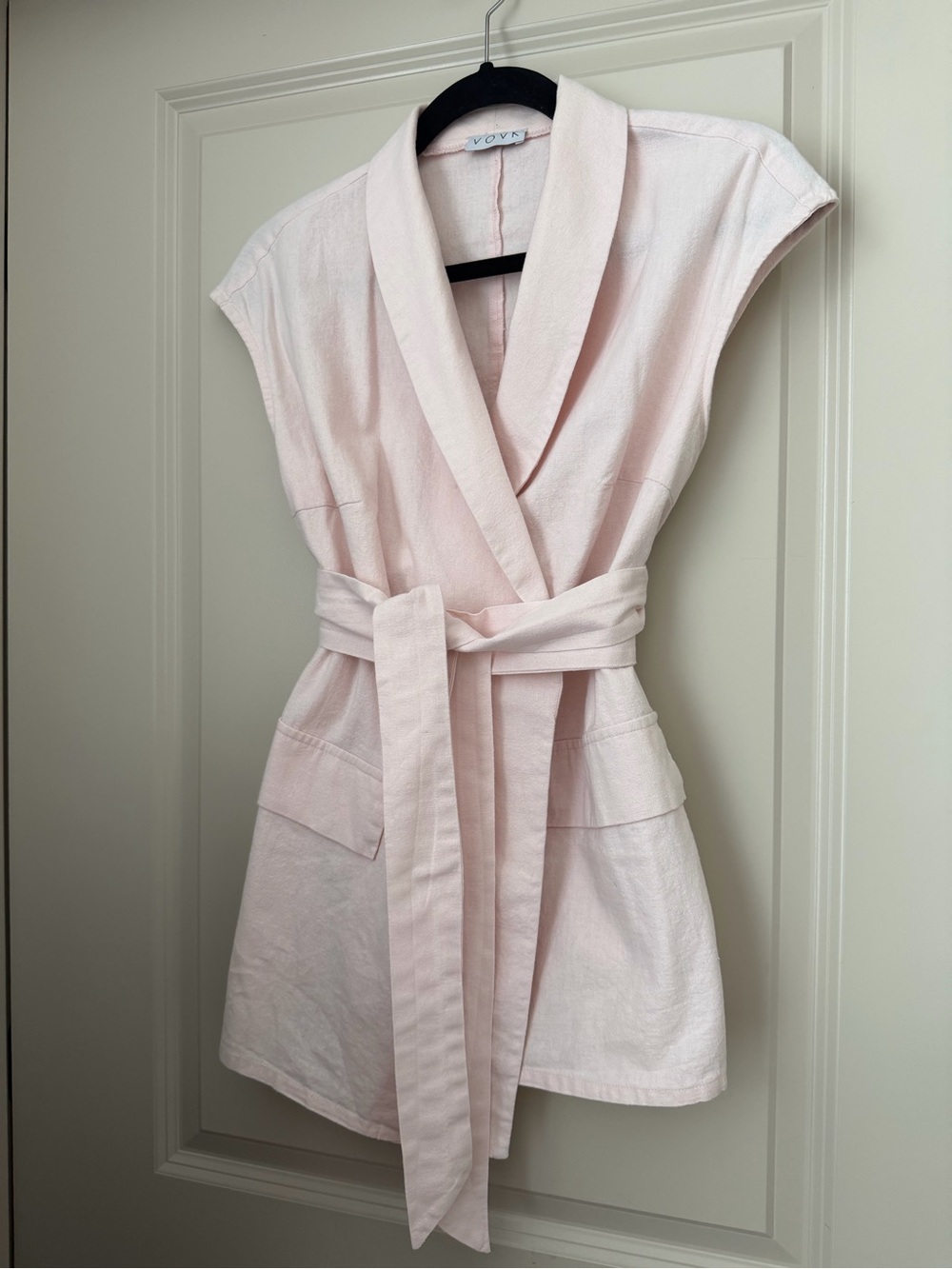 VOVK Blush Pink Sleeveless Belted Linen Vest